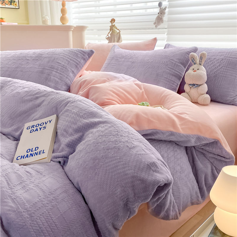雕花绒四件套-丁香紫